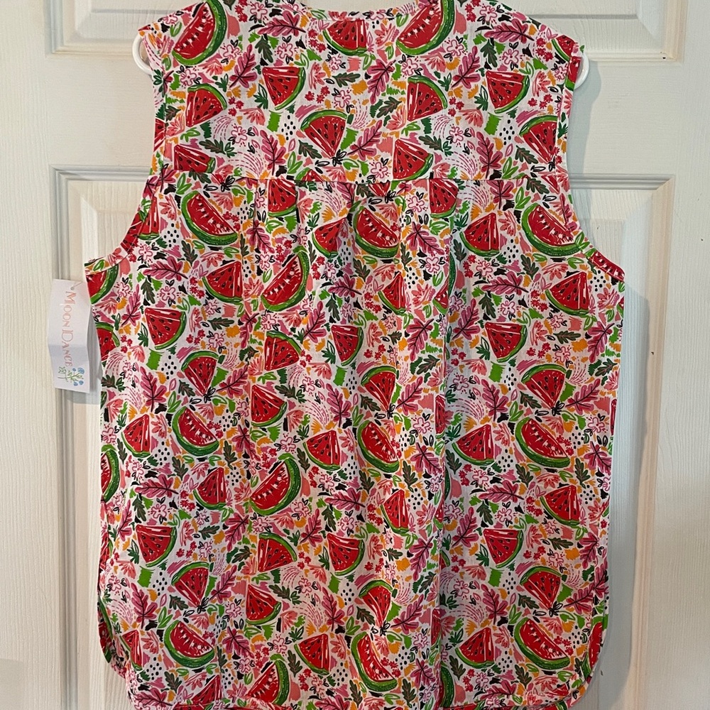 Moon Dance Size Medium Sleeveless V-Neck Watermelon Print Top - Pink/Red NWT - Picture 7 of 9